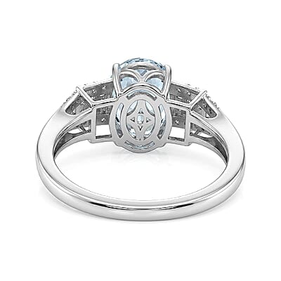 D'Joy AAA Mangoro Aquamarine, Moissanite Ring in Rhodium Over Sterling Silver (Size 5.0) 2.50 ctw