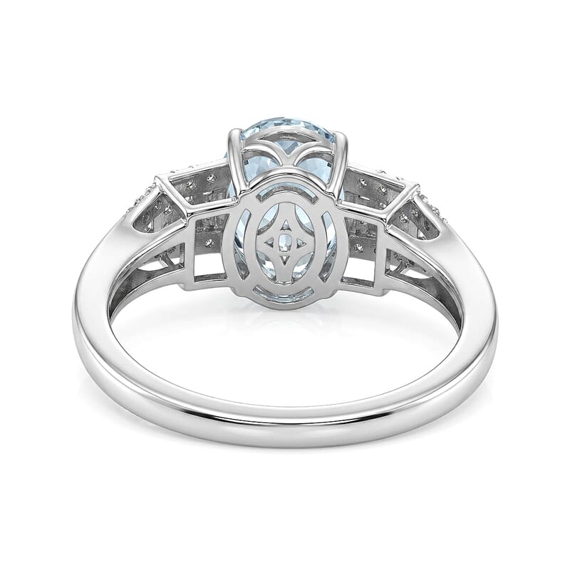 D'Joy AAA Mangoro Aquamarine, Moissanite Ring in Rhodium Over Sterling Silver (Size 5.0) 2.50 ctw