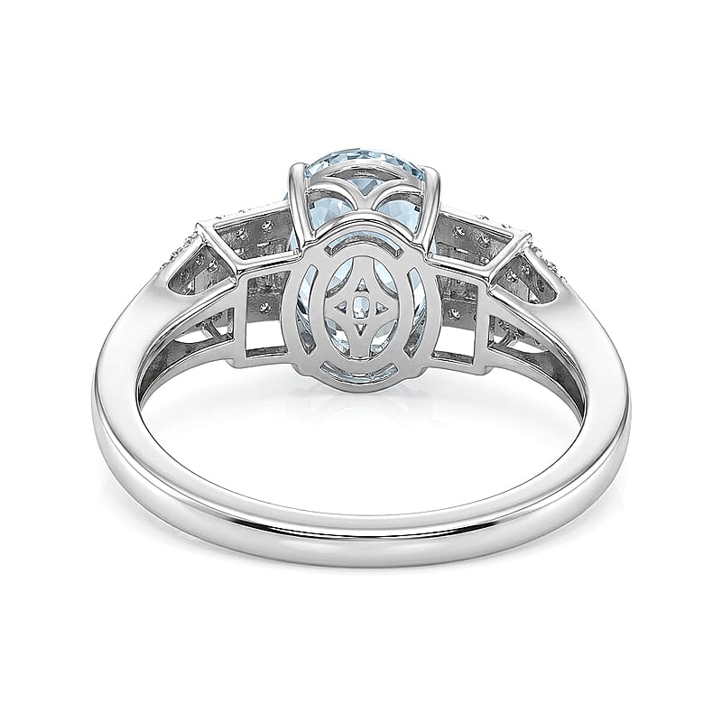 D'Joy AAA Mangoro Aquamarine, Moissanite Ring in Rhodium Over Sterling Silver (Size 5.0) 2.50 ctw