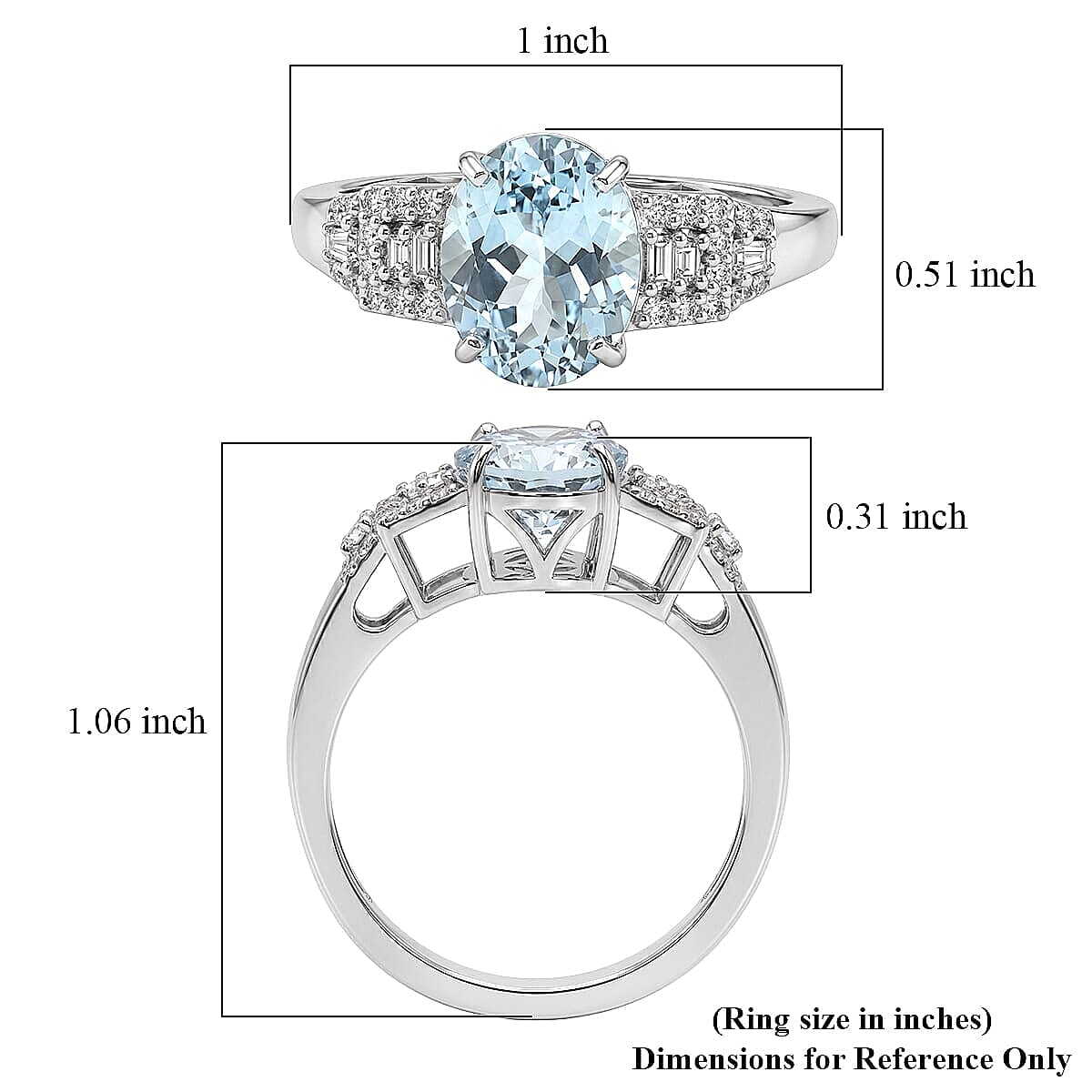 D'Joy AAA Mangoro Aquamarine, Moissanite Ring in Rhodium Over Sterling Silver (Size 5.0) 2.50 ctw image number 4