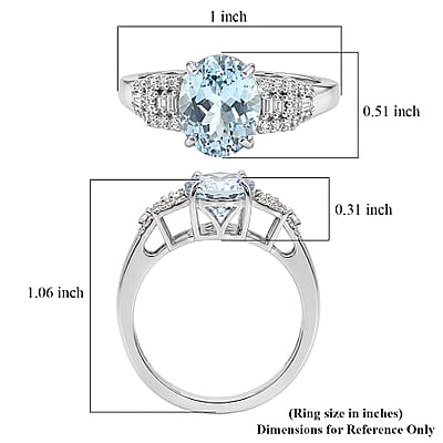 D'Joy AAA Mangoro Aquamarine, Moissanite Ring in Rhodium Over Sterling Silver (Size 5.0) 2.50 ctw