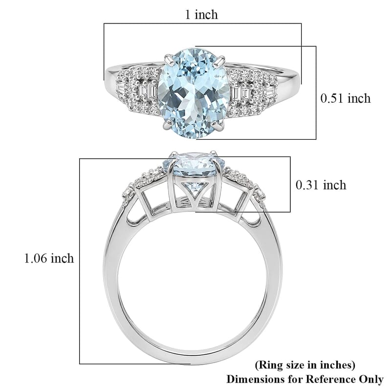 D'Joy AAA Mangoro Aquamarine, Moissanite Ring in Rhodium Over Sterling Silver (Size 5.0) 2.50 ctw