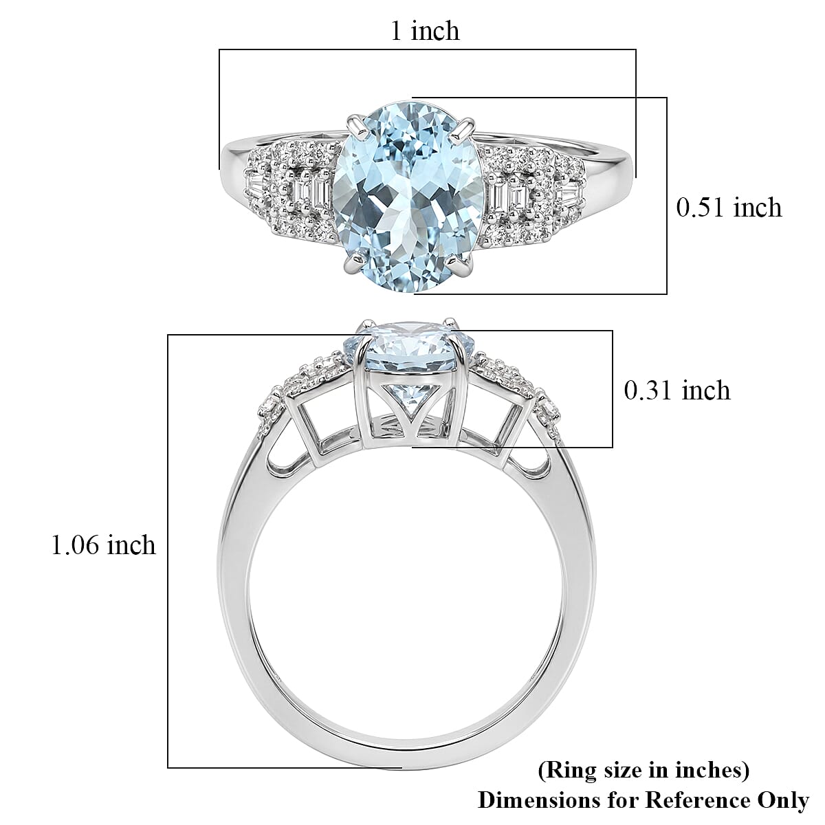 D'Joy AAA Mangoro Aquamarine and Moissanite 2.50 ctw Royale Spark Ring in Rhodium Over Sterling Silver (Size 6.0)