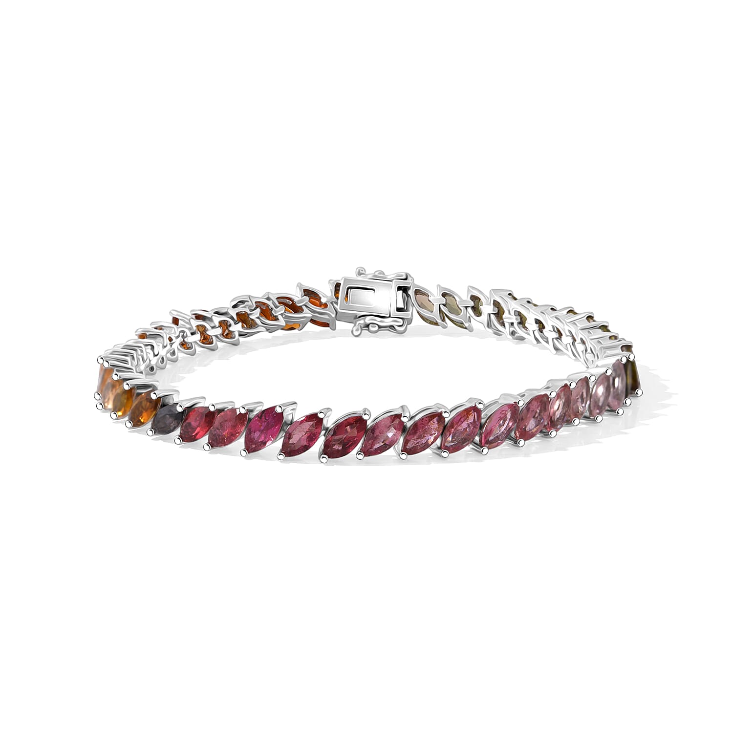 D'Joy Multi-Tourmaline 9.50 ctw Shades of Forever Bracelet in Rhodium Over Sterling Silver (6.50 In)