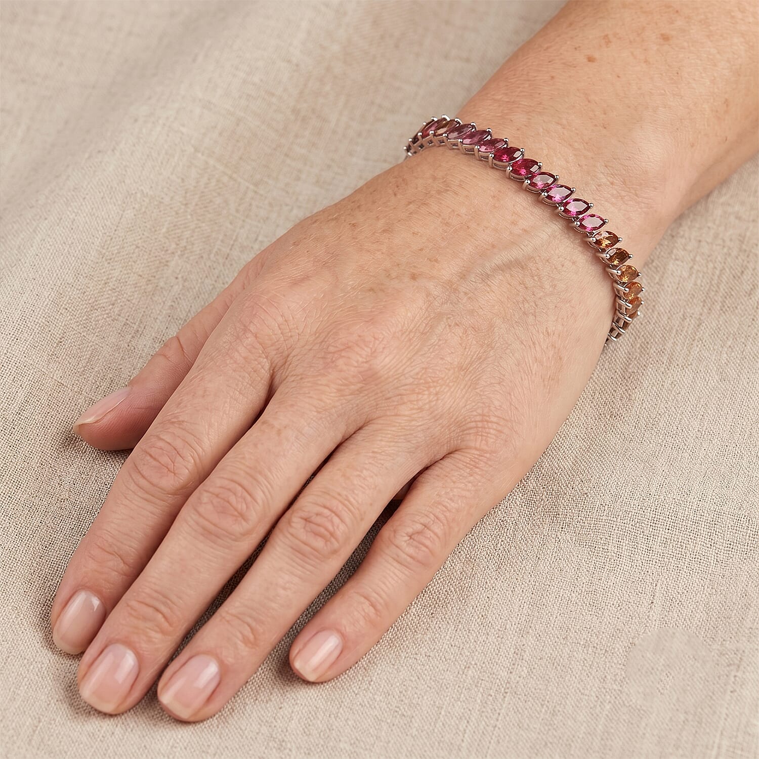 D'Joy Multi-Tourmaline 9.50 ctw Shades of Forever Bracelet in Rhodium Over Sterling Silver (6.50 In)