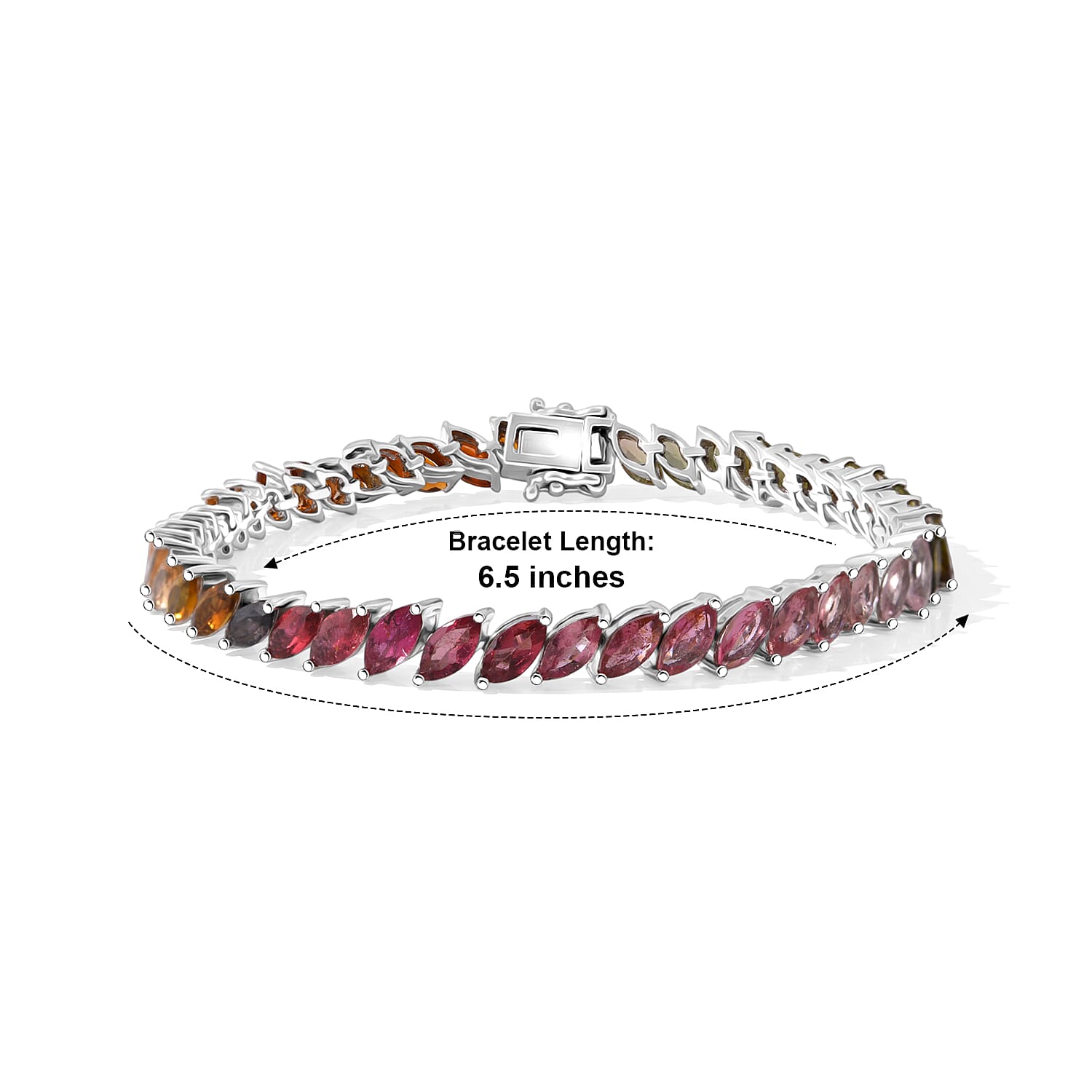 D'Joy Multi-Tourmaline 9.50 ctw Shades of Forever Bracelet in Rhodium Over Sterling Silver (6.50 In)
