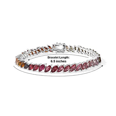 D'Joy Multi-Tourmaline 9.50 ctw Shades of Forever Bracelet in Rhodium Over Sterling Silver (6.50 In)