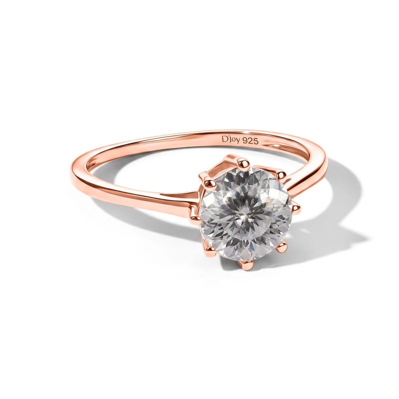 D'Joy 120 Facets Moissanite 2.00 ctw Ring in 18K Vermeil Rose Gold Over Sterling Silver (Size 4.0)