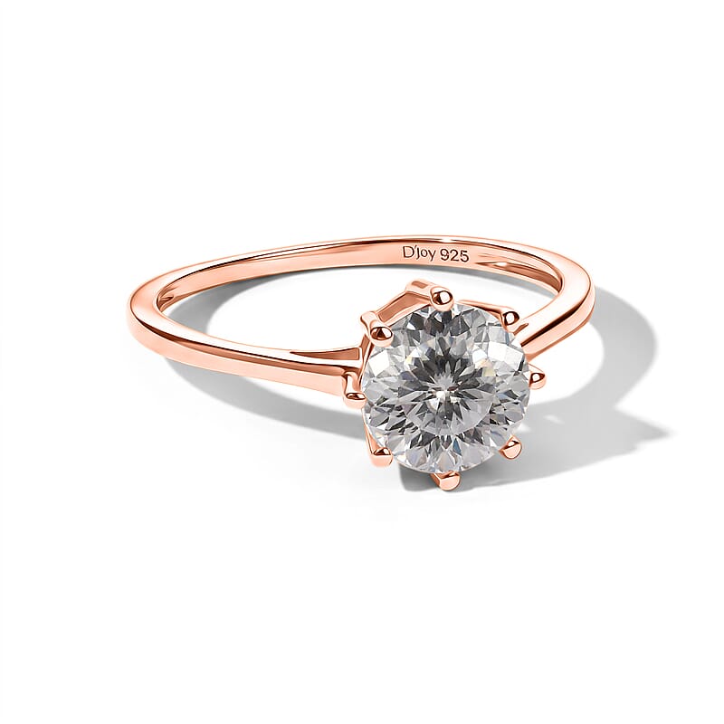 D'Joy 120 Facets Moissanite 2.00 ctw Ring in 18K Vermeil Rose Gold Over Sterling Silver (Size 4.0)