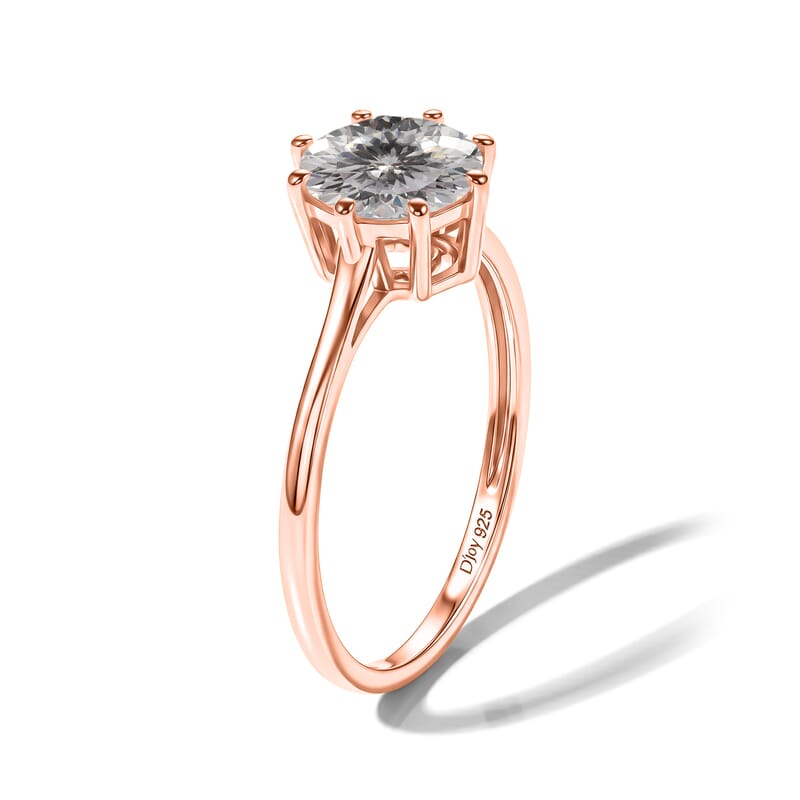D'Joy 120 Facets Moissanite 2.00 ctw Ring in 18K Vermeil Rose Gold Over Sterling Silver (Size 4.0)