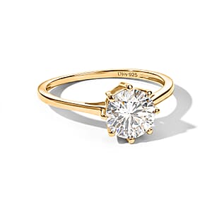 D'Joy 120 Facets Moissanite 1.75 ctw Ring in 18K Vermeil Yellow Gold Over Sterling Silver (Size 9.0)