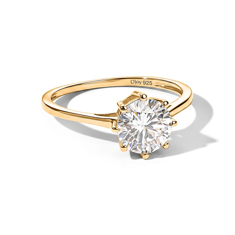 D'Joy 120 Facets Moissanite 1.75 ctw Ring in 18K Vermeil Yellow Gold Over Sterling Silver (Size 9.0)