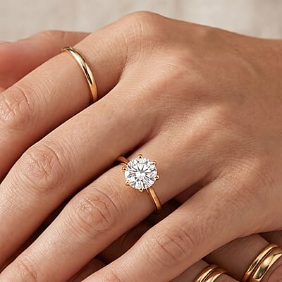 D'Joy 120 Facets Moissanite 1.75 ctw Ring in 18K Vermeil Yellow Gold Over Sterling Silver (Size 9.0)