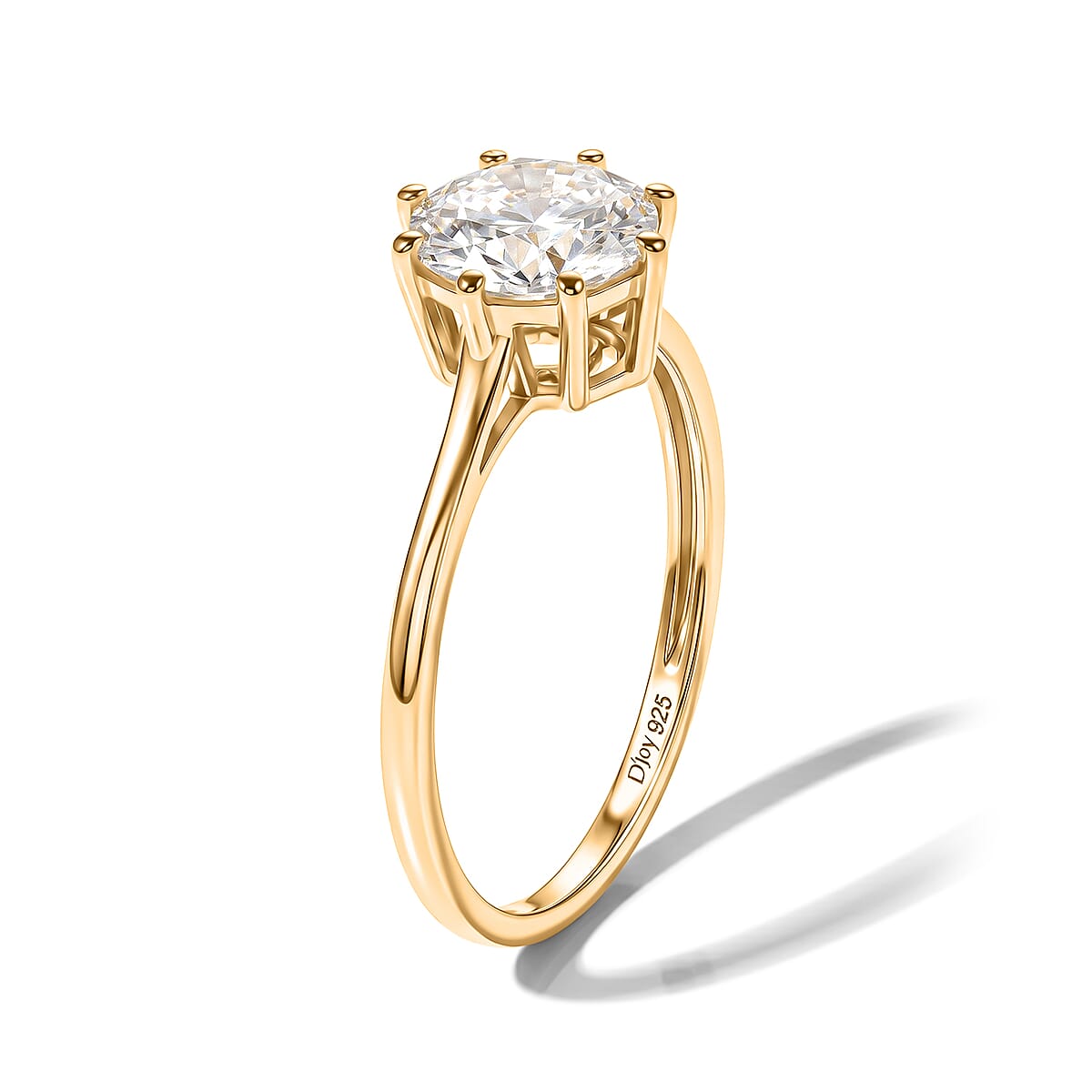 D'Joy 120 Facets Moissanite 1.75 ctw Ring in 18K Vermeil Yellow Gold Over Sterling Silver (Size 9.0) image number 3
