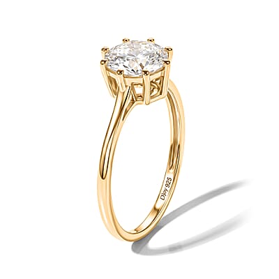 D'Joy 120 Facets Moissanite 1.75 ctw Ring in 18K Vermeil Yellow Gold Over Sterling Silver (Size 9.0)