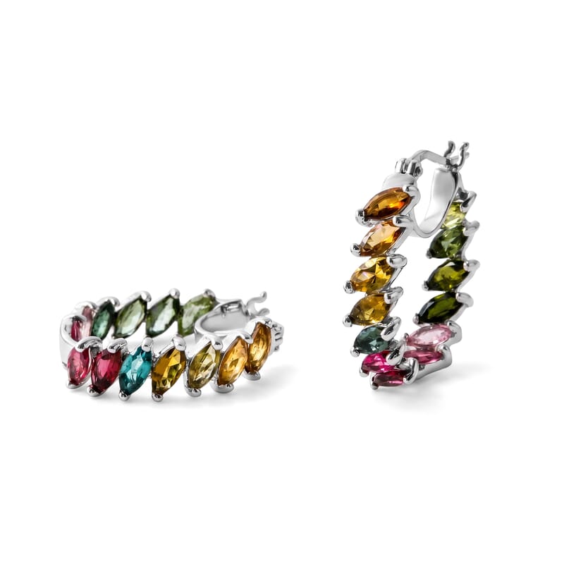 D'Joy Multi-Tourmaline 6.50 ctw Shades of Forever Earrings in Rhodium Over Sterling Silver