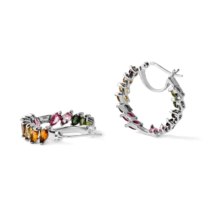 D'Joy Multi-Tourmaline 6.50 ctw Shades of Forever Earrings in Rhodium Over Sterling Silver
