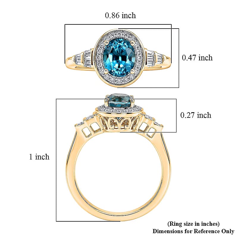 Luxoro AAA Cambodian Blue Zircon and Diamond I2 2.75 ctw Blue Radiance Halo Ring in 10K Yellow Gold (Size 5.0)
