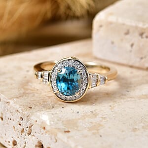 Luxoro AAA Cambodian Blue Zircon and Diamond I2 2.75 ctw Ring in 10K Yellow Gold (Size 6.0)