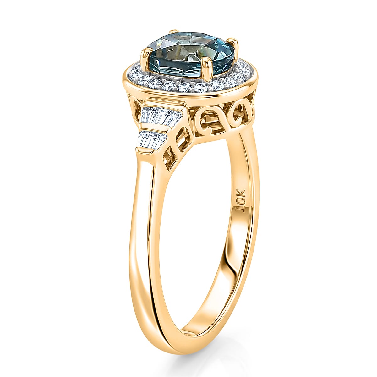 Luxoro AAA Cambodian Blue Zircon and Diamond I2 2.75 ctw Ring in 10K Yellow Gold (Size 6.0) image number 3