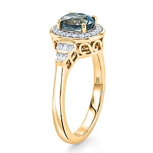 Luxoro AAA Cambodian Blue Zircon and Diamond I2 2.75 ctw Ring in 10K Yellow Gold (Size 6.0)