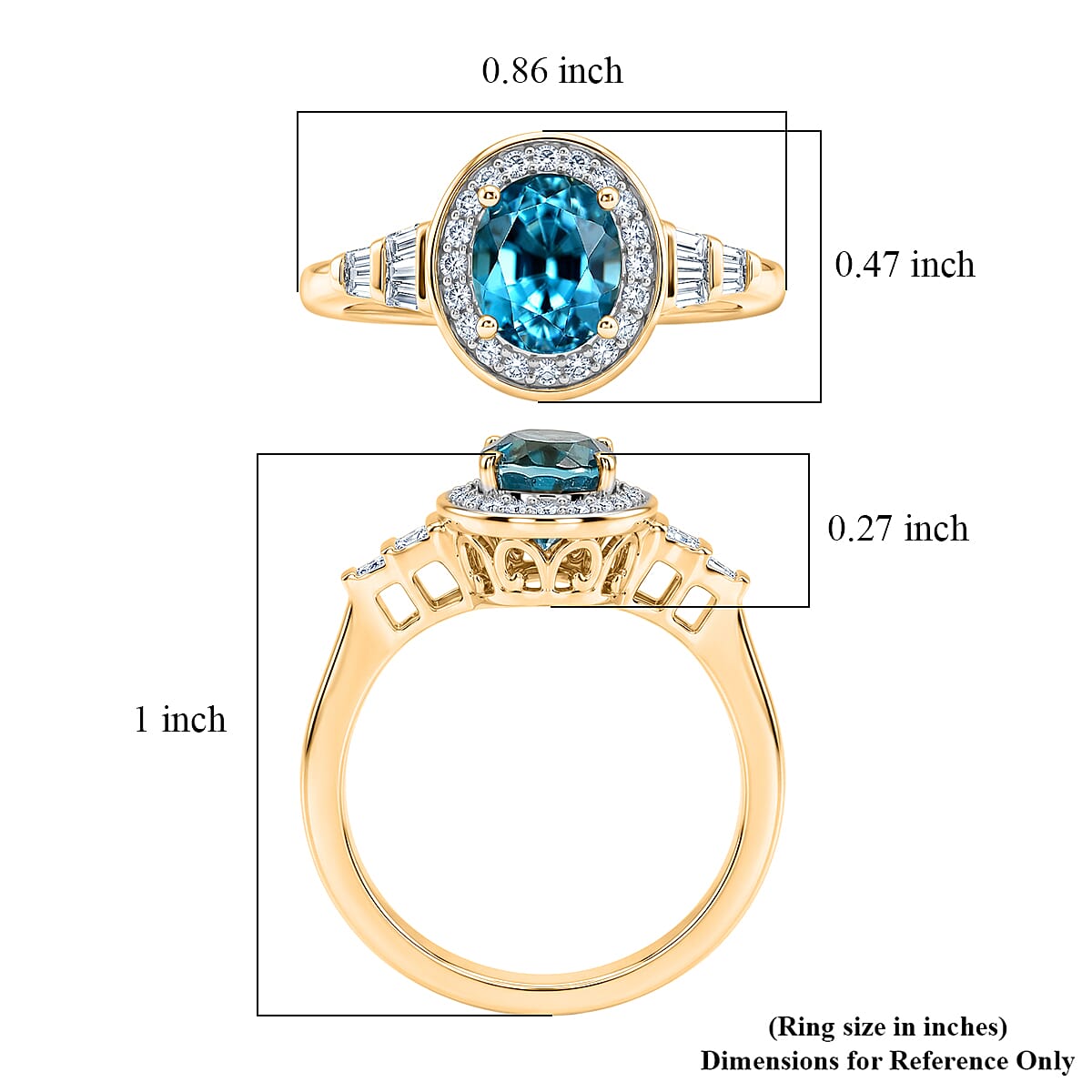 Luxoro AAA Cambodian Blue Zircon and Diamond I2 2.75 ctw Ring in 10K Yellow Gold (Size 6.0) image number 5