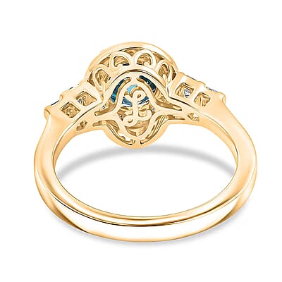 Luxoro AAA Cambodian Blue Zircon and Diamond I2 2.75 ctw Blue Radiance Halo Ring in 10K Yellow Gold (Size 6.0)