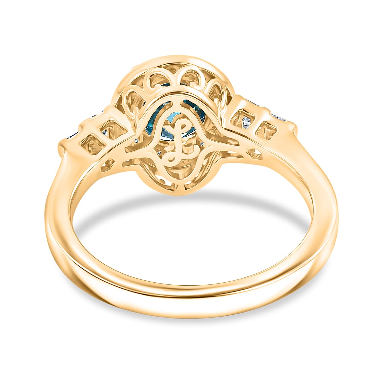 Luxoro AAA Cambodian Blue Zircon and Diamond I2 2.75 ctw Blue Radiance Halo Ring in 10K Yellow Gold (Size 7.0) image number 4