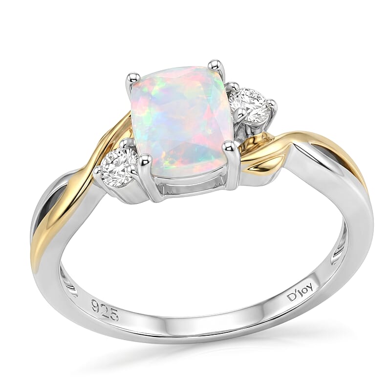 D'Joy Premium Ethiopian Welo Opal and Moissanite 1.00 ctw Nature Glow Ring in 14K Yellow Gold Over and Sterling Silver (Size 6.0)