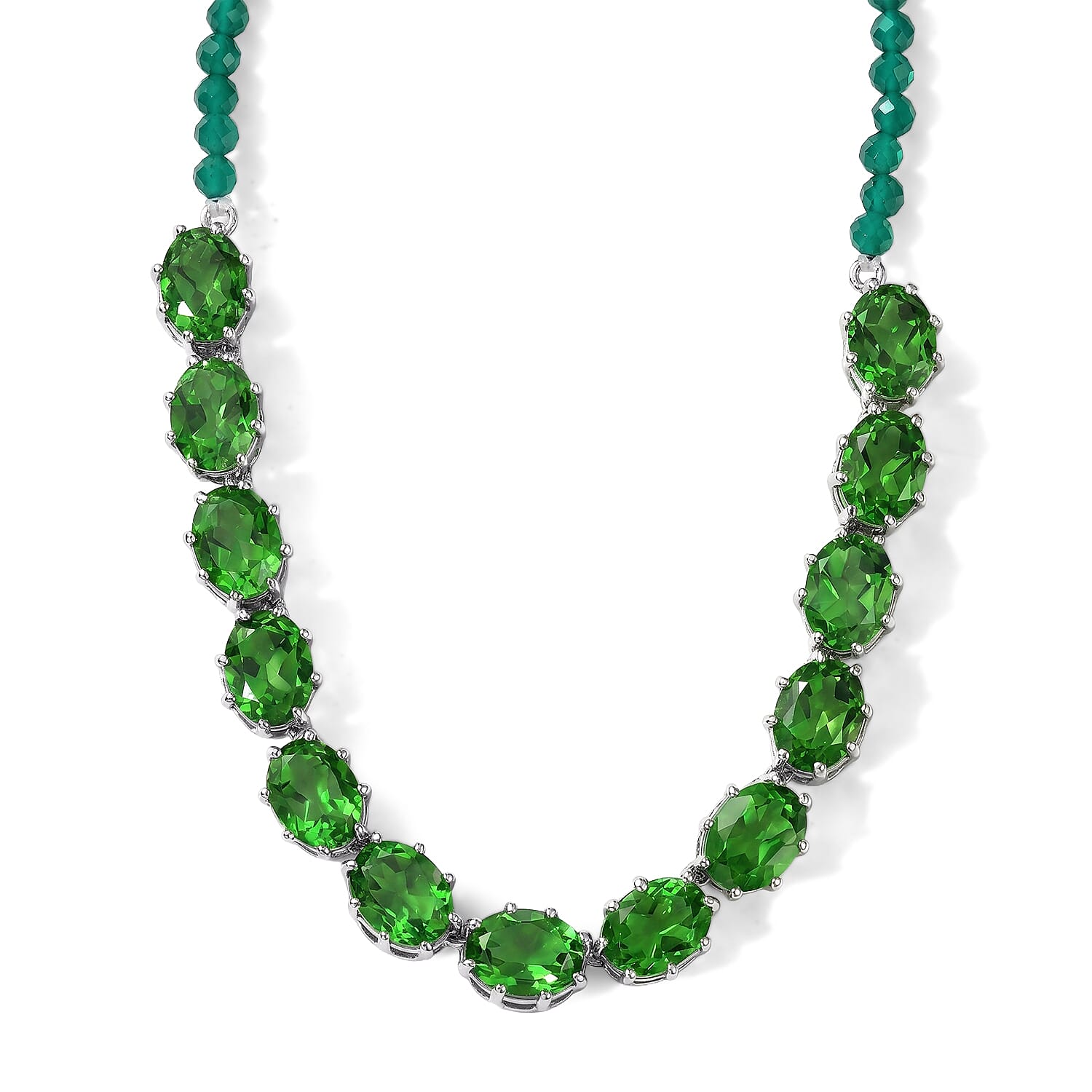 EverTrue Chartreuse Quartz (Triplet) and Green Onyx 52.90 ctw Necklace (18-20 Inches) in Platinum Bond