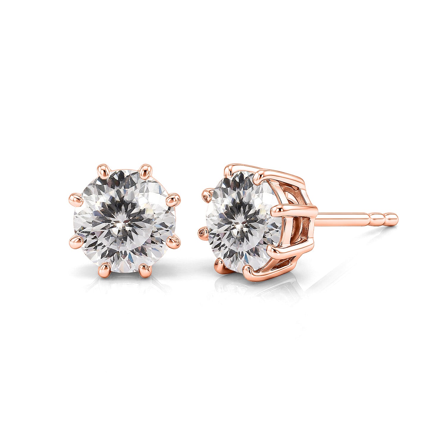 D'Joy 120 Facets Moissanite 2.00 ctw Earrings in 18K Vermeil Rose Gold Over Sterling Silver