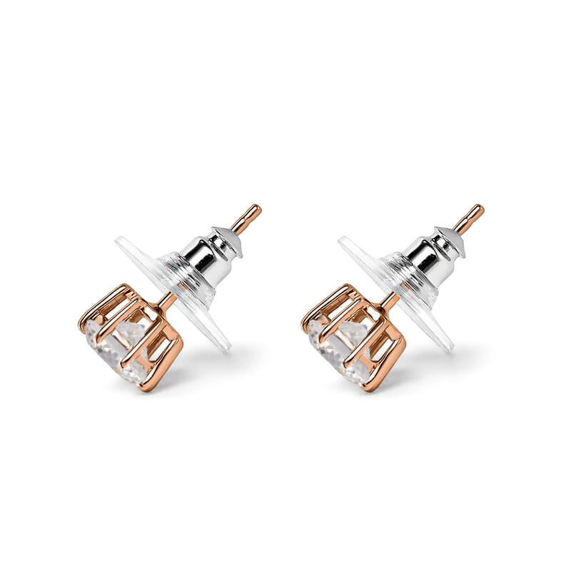 D'Joy 120 Facets Moissanite 2.00 ctw Earrings in 18K Vermeil Rose Gold Over Sterling Silver