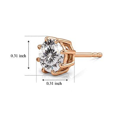 D'Joy 120 Facets Moissanite 2.00 ctw Earrings in 18K Vermeil Rose Gold Over Sterling Silver