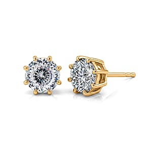 D'Joy 120 Facets Moissanite 2.00 ctw Earrings in 18K Vermeil Yellow Gold Over Sterling Silver