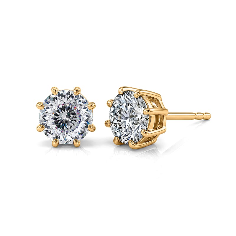 D'Joy 120 Facets Moissanite 2.00 ctw Earrings in 18K Vermeil Yellow Gold Over Sterling Silver