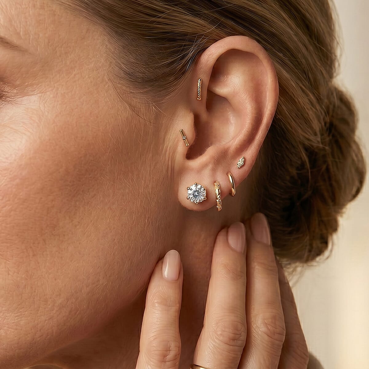 D'Joy 120 Facets Moissanite 2.00 ctw Earrings in 18K Vermeil Yellow Gold Over Sterling Silver image number 2