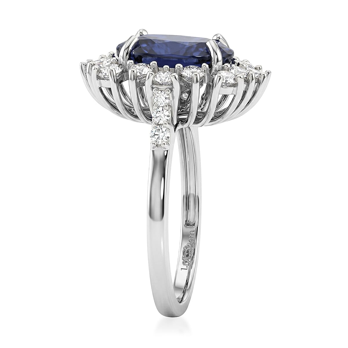 D'Joy Premium Kanchanaburi Blue Sapphire (DF) and Moissanite 8.25 ctw Sunburst Ring in Rhodium Over Sterling Silver (Size 9.0)