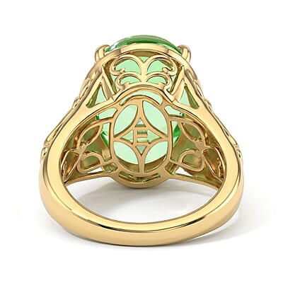 EverTrue Chartreuse Quartz (Triplet), White Zircon Golden Leaf Meadow Ring in 18K YG Plated (Size 6.0) 9.10 ctw