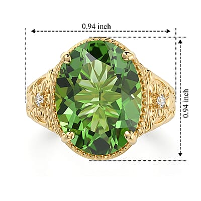 EverTrue Chartreuse Quartz (Triplet), White Zircon Golden Leaf Meadow Ring in 18K YG Plated (Size 6.0) 9.10 ctw