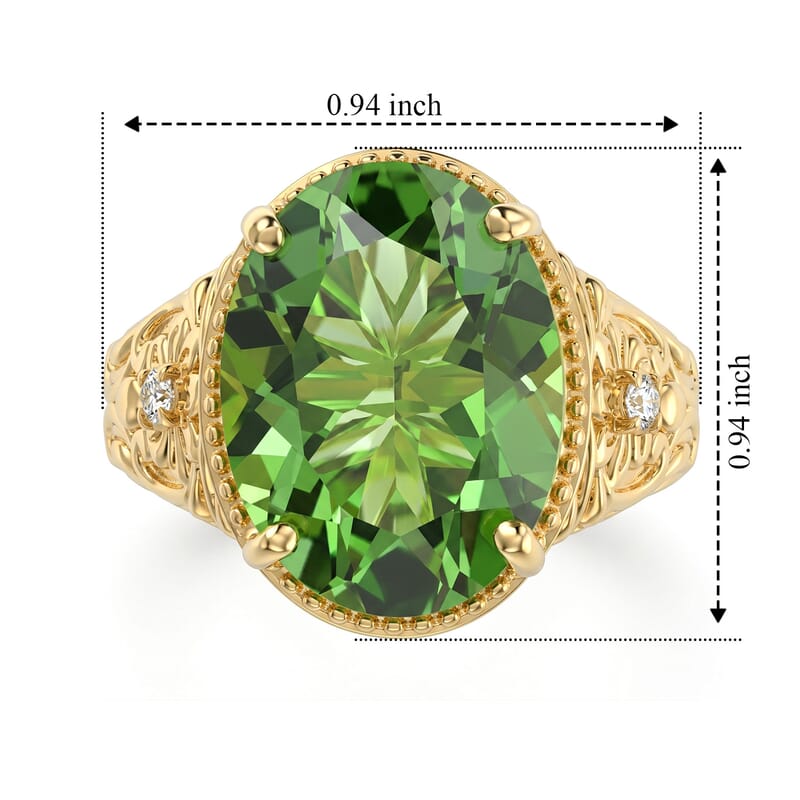 EverTrue Chartreuse Quartz (Triplet), White Zircon Golden Leaf Meadow Ring in 18K YG Plated (Size 6.0) 9.10 ctw