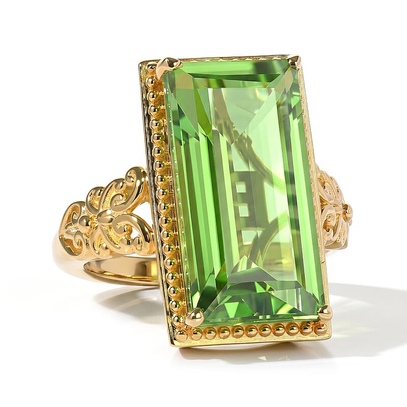 EverTrue Chartreuse Quartz (Triplet) 12.50 ctw Forest Treasure Ring in 18K YG Plated (Size 6.0)
