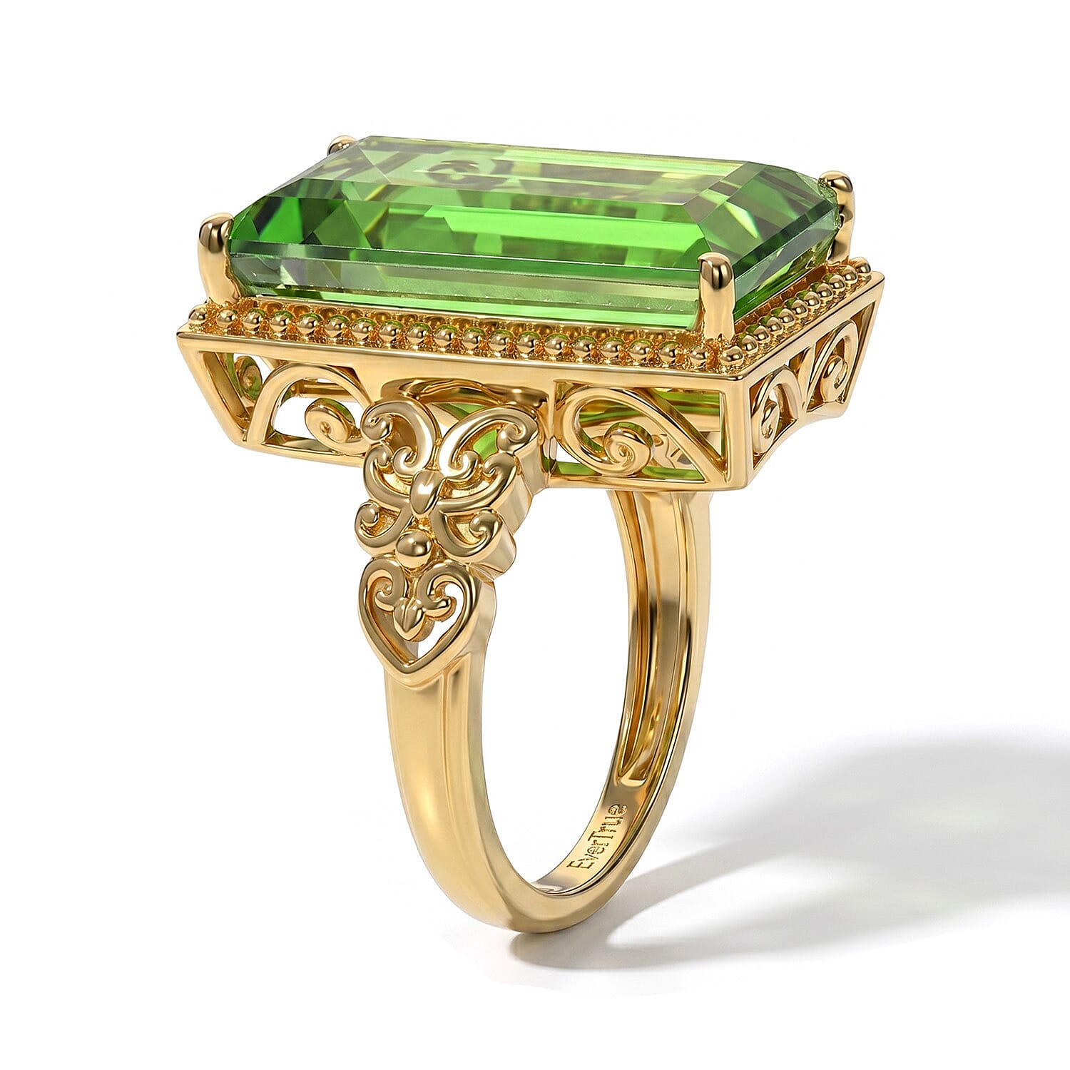 EverTrue Chartreuse Quartz (Triplet) 12.50 ctw Forest Treasure Ring in 18K YG Plated (Size 6.0)