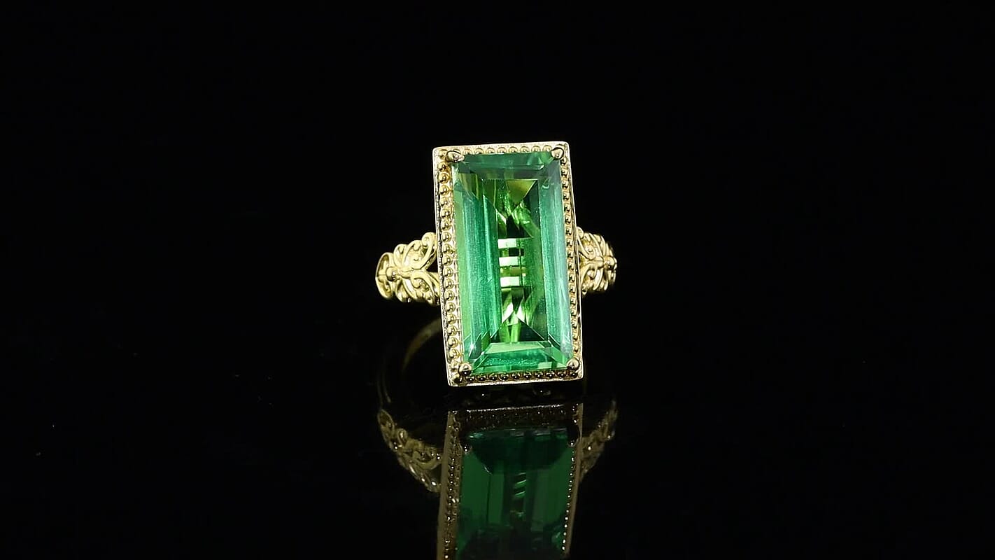 EverTrue Chartreuse Quartz Forest Treasure Ring in 18K YG Plated (Size 10.0) 12.50 ctw