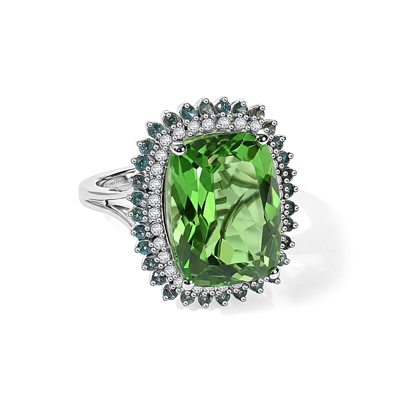 EverTrue Chartreuse Quartz (Triplet) and Multi Gemstone 12.40 ctw Radiant Spark Ring in Platinum Bond (Size 6.0) (Ships in 10-12 Days)