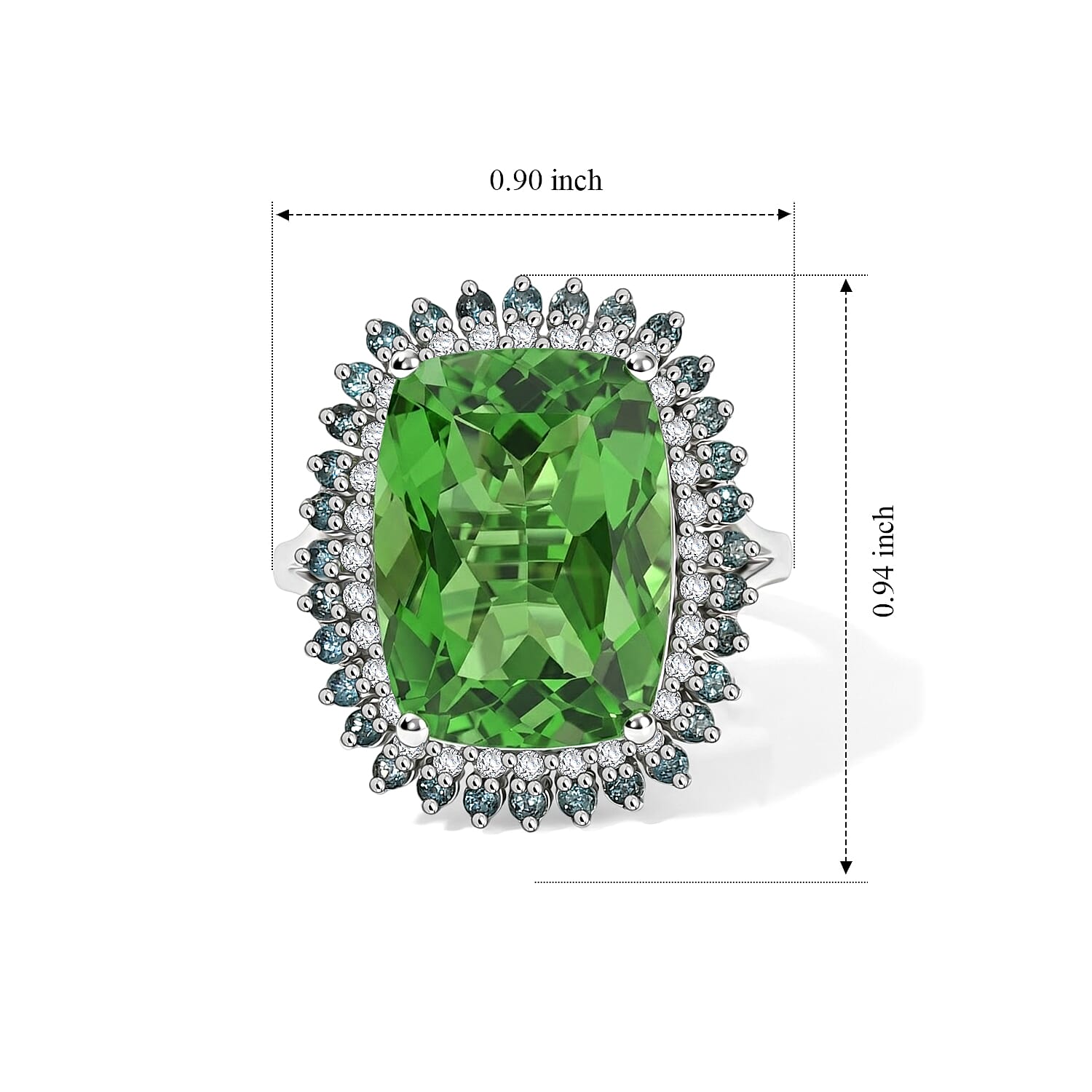 EverTrue Chartreuse Quartz (Triplet) and Multi Gemstone 12.40 ctw Radiant Spark Ring in Platinum Bond (Size 6.0) (Ships in 10-12 Days)