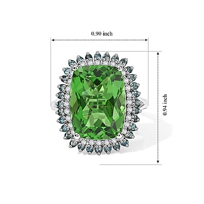EverTrue Chartreuse Quartz (Triplet) and Multi Gemstone 12.40 ctw Radiant Spark Ring in Platinum Bond (Size 6.0) (Ships in 10-12 Days)