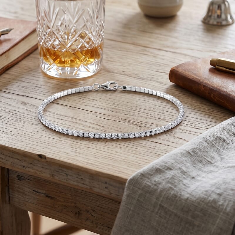 D'Joy Moissanite 2.25 ctw Tennis Bracelet in Rhodium Over Sterling Silver (6.50 In)