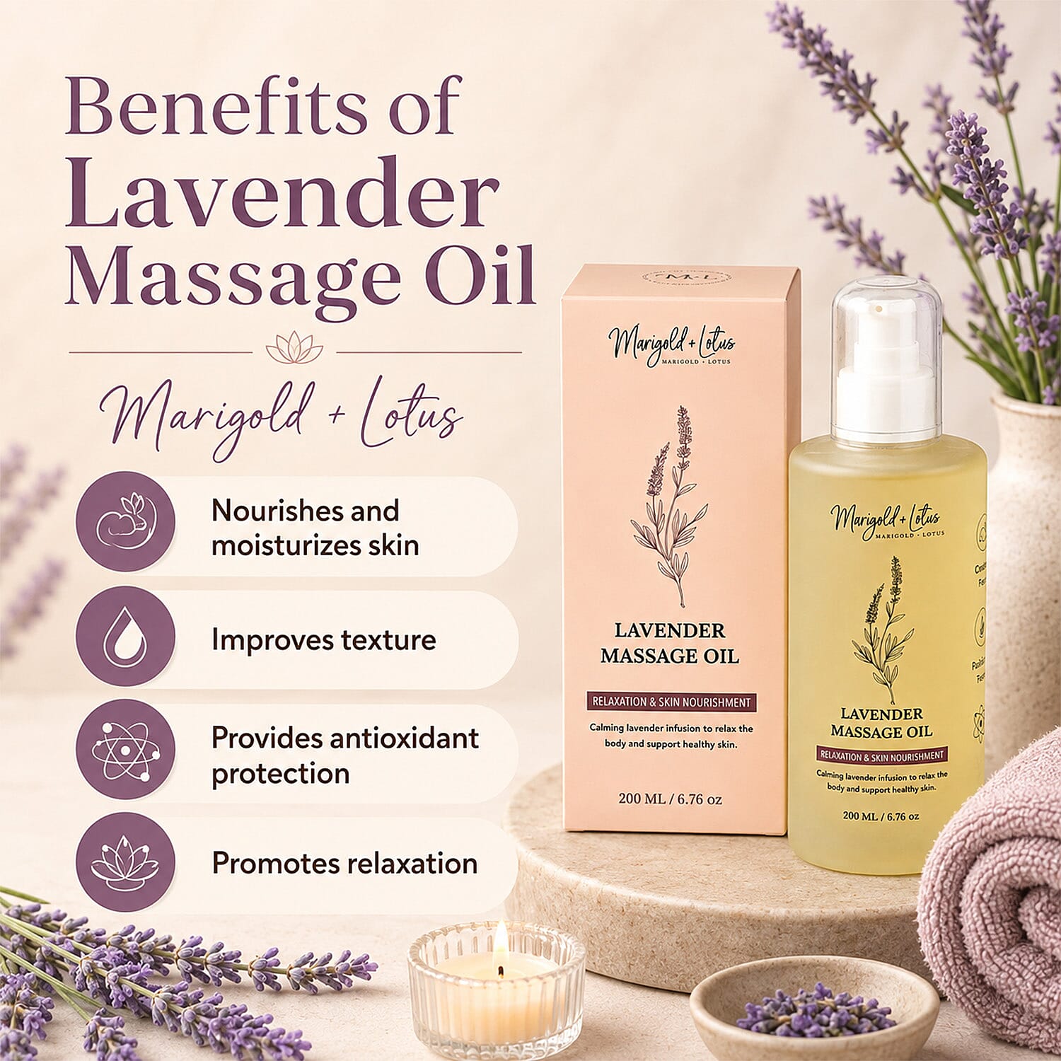 Marigold and Lotus Lavender Massage Oil 6.76oz
