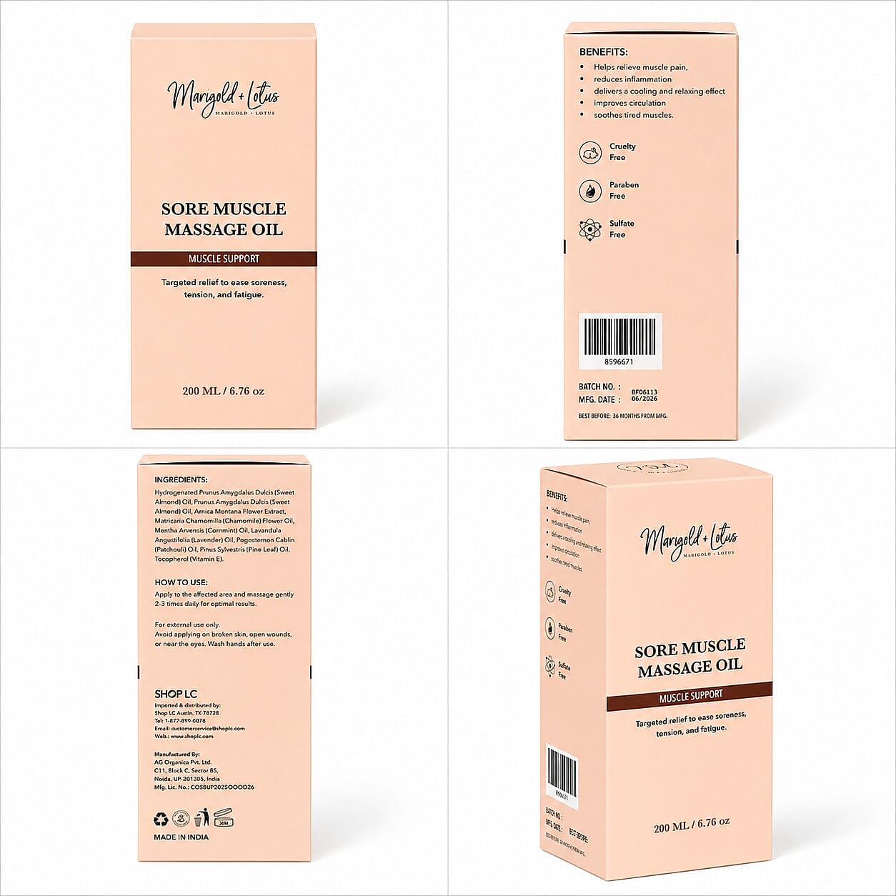 Marigold and Lotus Sore Muscle Massage Oil 6.76oz