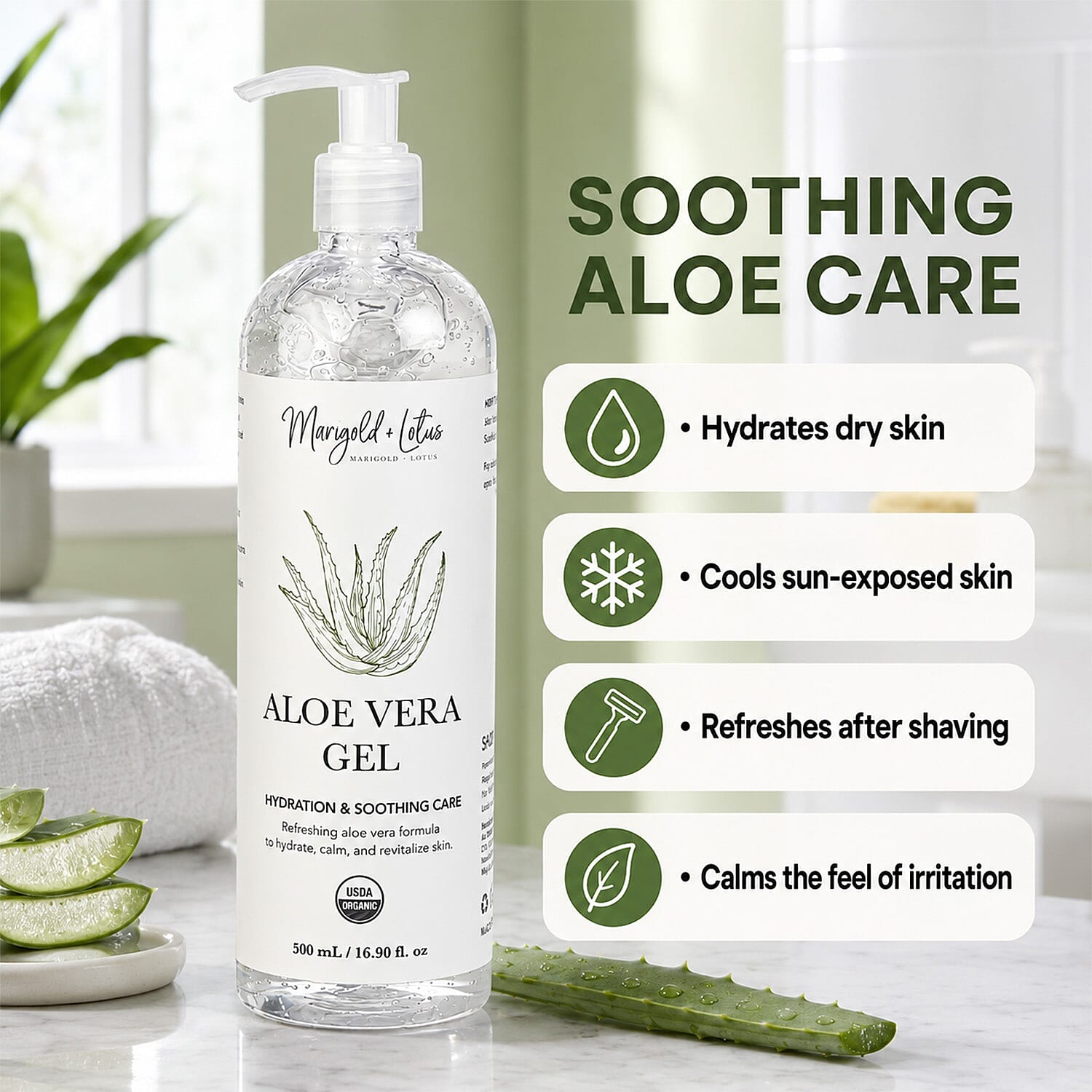 Marigold and Lotus Aloe vera gel USDA 16.90oz